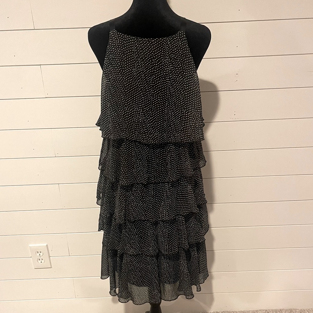 Women’s Connected Apparel Dress, Black with White Dots, Size S